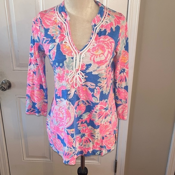 Lilly Pulitzer women’s Kaia Knit Tunic Top Bennet Blue Bay Dreamin Size small - Picture 2 of 7